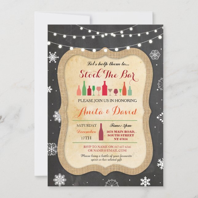 Stock The Bar Christmas Snowflake Chalk Invitation (Devant)