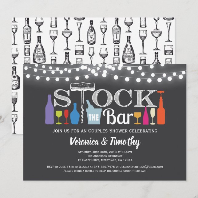 Stock The Bar Couples Douche Chalkboard Invitation (Devant / Derrière)