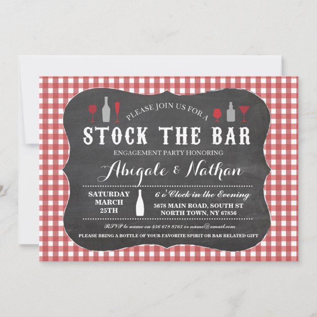 Stock The Bar Red Check Couples Shower Invitation (Devant)