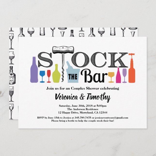 Stock The Bar Retro Couples Douche Invitation (Devant / Derrière)