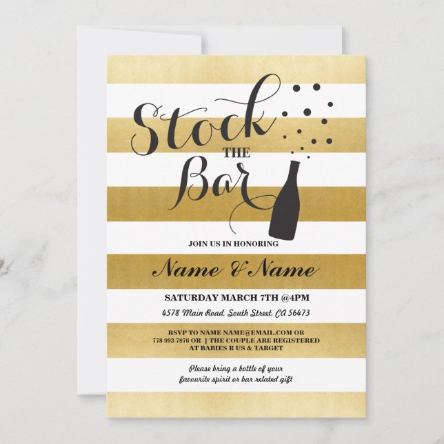 Stock The Bar Stripe Gold Engagement Invitation (Devant)