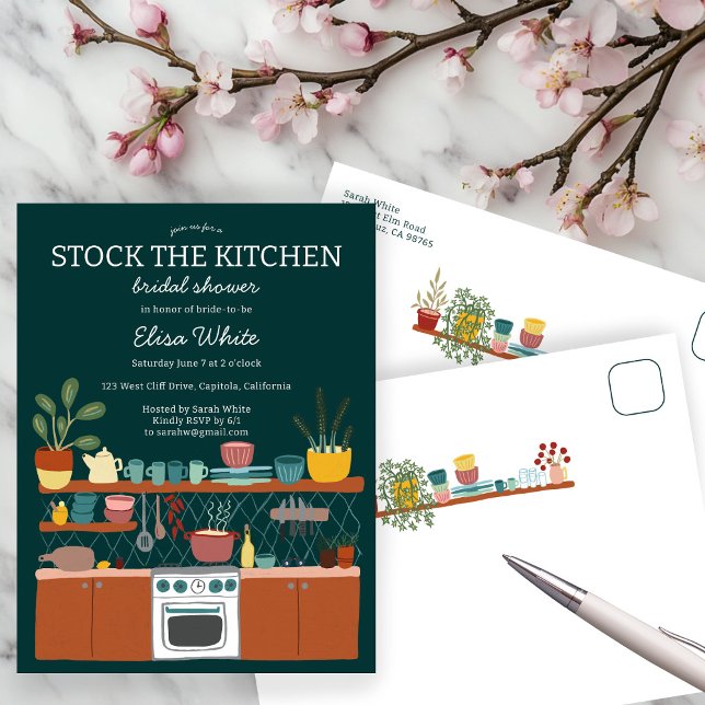 STOCK THE KITCHEN Bridal Shower Cute CUSTOM Einladungspostkarte (STOCK THE KITCHEN Bridal Shower Cute CUSTOM Invitation Postcard
)
