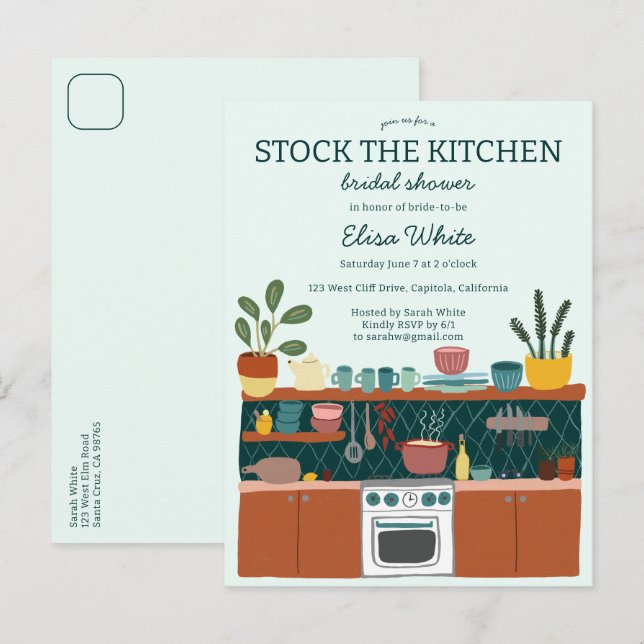 STOCK THE KITCHEN Bridal Shower Cute CUSTOM Einladungspostkarte (Vorne/Hinten)
