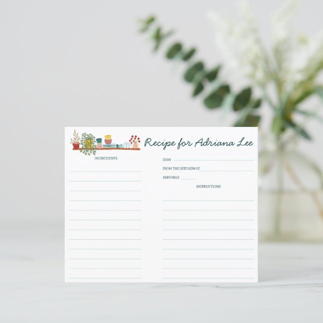 STOCK THE KITCHEN CUSTOM Bridal Shower Recipe Card (Stehend Vorderseite)
