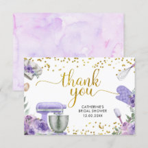 Stock violet Carte de remerciements de cuisine