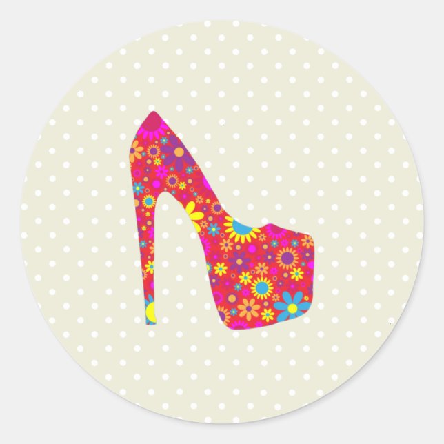 Stöckelschuhe, Stiletto, Pumps, Blume, rote Schuhe Runder Aufkleber (Vorderseite)