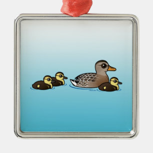 Stockente u. drei Entlein Silbernes Ornament