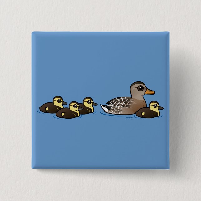 Stockente u. vier Entlein Button (Vorderseite)