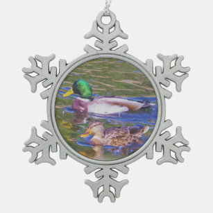 Stockenten-Enten Schneeflocken Zinn-Ornament