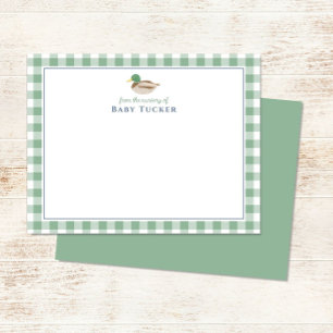 Stockenten-Prep-Gingham-Baby-Jungen-Notizkarten Einladung