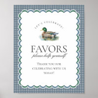 Stockentenjagd Blau Gingham Favors Schild