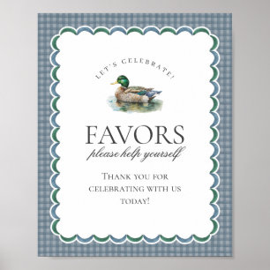 Stockentenjagd Blau Gingham Favors Schild