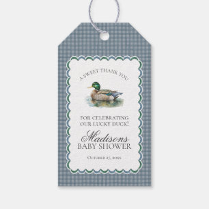 Stockentenjagd-Gingham-Junge-Baby-Shower-Geschenk Geschenkanhänger