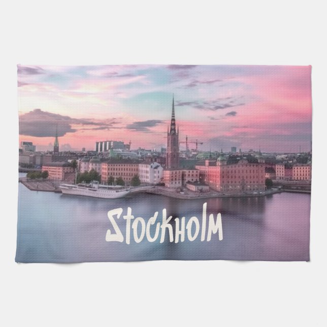 Stockholm Hauptstadt Schweden Night Skyline Geschirrtuch (Horizontal)
