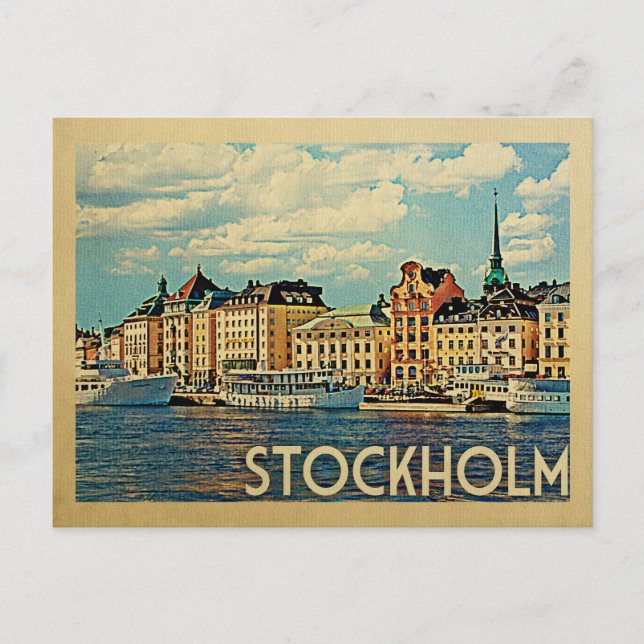 Stockholm Postcard Schweden Vintage Travel Postkarte (Vorderseite)