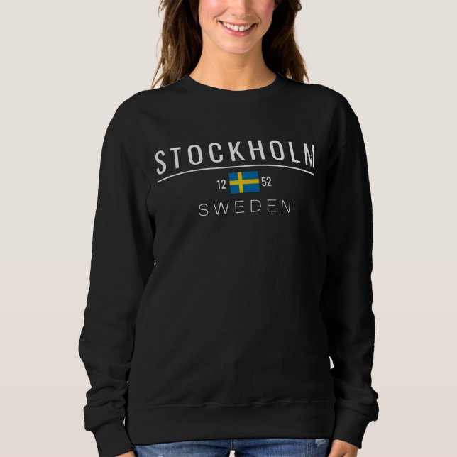 Stockholm Schweden 1252 Weißer Text Sweatshirt (Vorderseite)