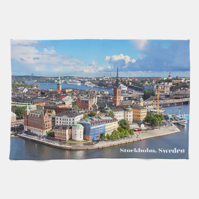 Stockholm, Schweden Alte historische Gebäude Geschirrtuch (Horizontal)
