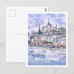 Stockholm Schweden Berühmte Reise Wasserfarben Ski Postkarte