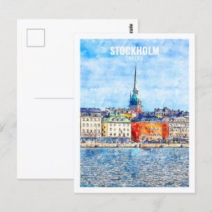 Stockholm Schweden Berühmte Reise Wasserfarben Ski Postkarte
