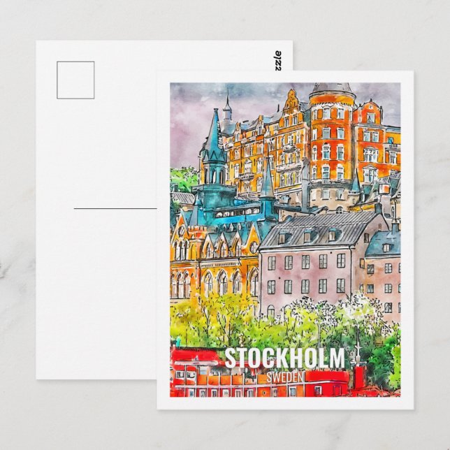 Stockholm Schweden Berühmter Reiseplatz Wasserfarb Postkarte (Vorne/Hinten)