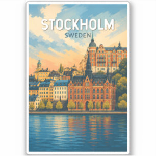 Stockholm Schweden Illustration Reise Kunst Vintag Aufkleber
