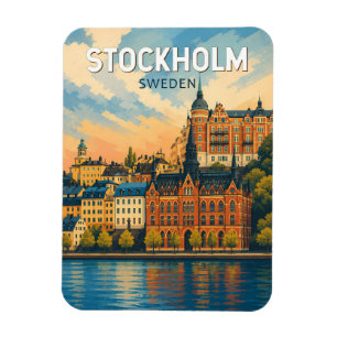 Stockholm Schweden Illustration Reise Kunst Vintag Magnet