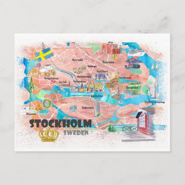 Stockholm - Schweden - Illustrierte Karte (Vorderseite)