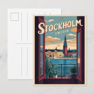 Stockholm Schweden Reise Vintage Balkon Ansicht Ge Postkarte