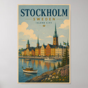 Stockholm Schweden Skyline Illustration Reise Kuns Poster