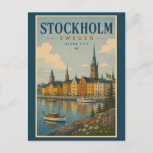 Stockholm Schweden Skyline Illustration Reise Kuns Postkarte