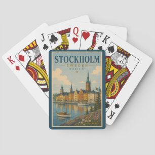 Stockholm Schweden Skyline Illustration Reise Kuns Spielkarten