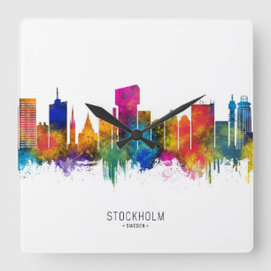 Stockholm Schweden Skyline Quadratische Wanduhr