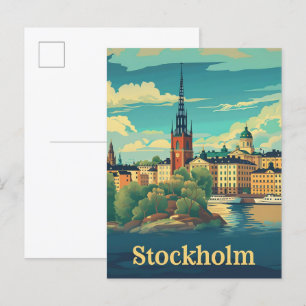 Stockholm Schweden Vintag Retro Travel Illustratio Postkarte
