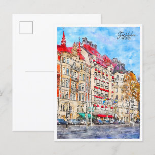 Stockholm Schweden Vintage Reise Aquarell Postkarte