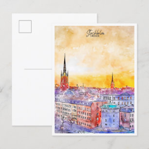 Stockholm Schweden Vintage Reise Aquarell Postkarte