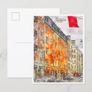 Stockholm Schweden Vintage Reise Aquarell Postkarte