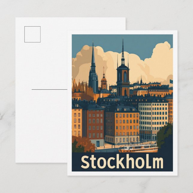 Stockholm Schweden Vintage Travel Illustration Postkarte (Vorne/Hinten)