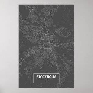 Stockholm, Schweden (weiß auf Schwarzem) Poster