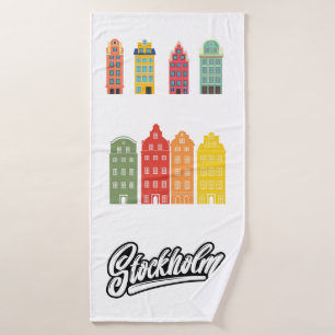 Stockholm Stadt Schweden Farbige Grafik Weiß Badhandtuch Set