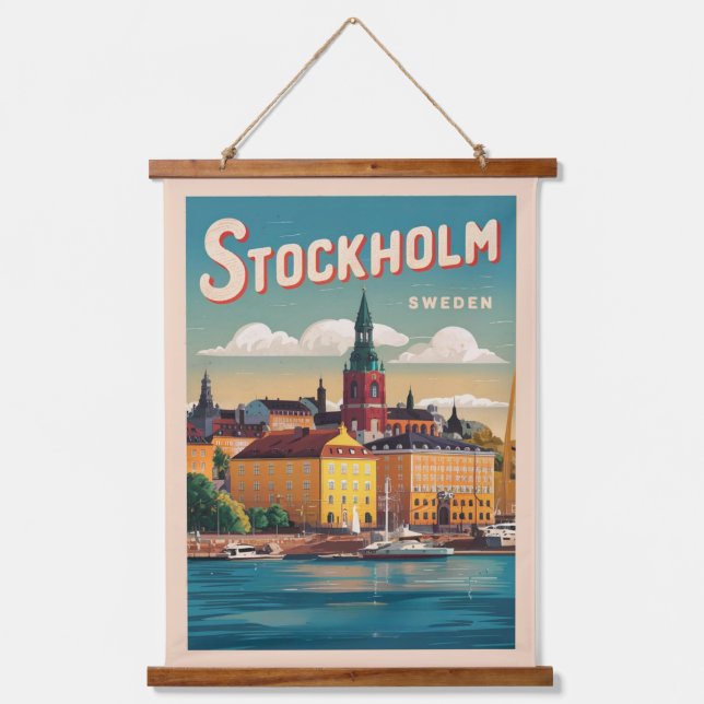 Stockholm Sweater Reise Vintage Geschenke an der W Wandteppich Mit Holzrahmen (Vorderseite)
