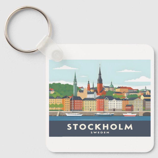 Stockholm Sweden Gamla Stan Pastel Travel Schlüsselanhänger (Vorderseite)