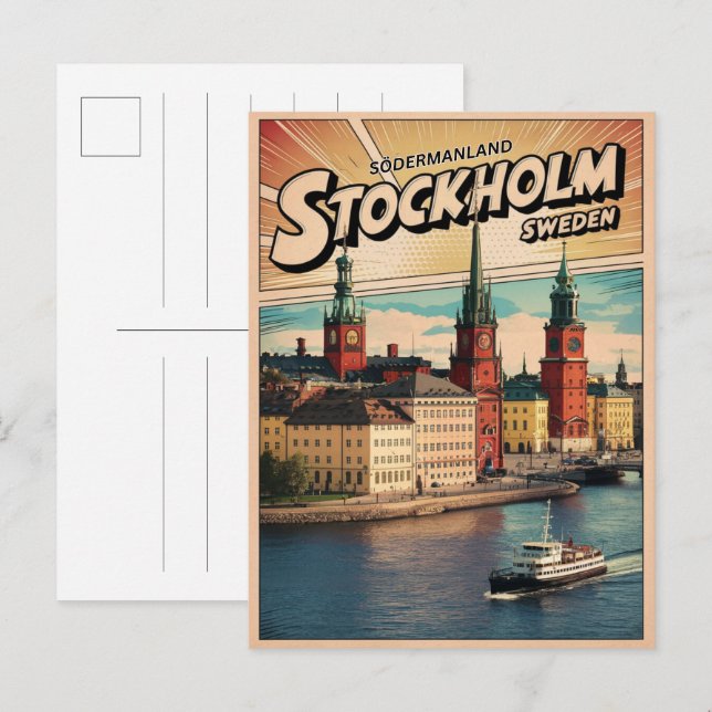 Stockholm Sweden Reise Vintages Comic Geschenke Postkarte (Vorne/Hinten)