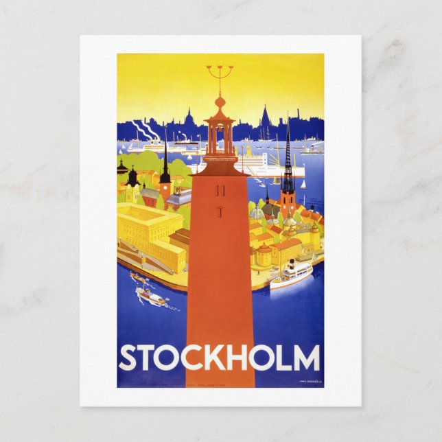 Stockholm Vintage Travel Poster wiederhergestellt Postkarte (Vorderseite)
