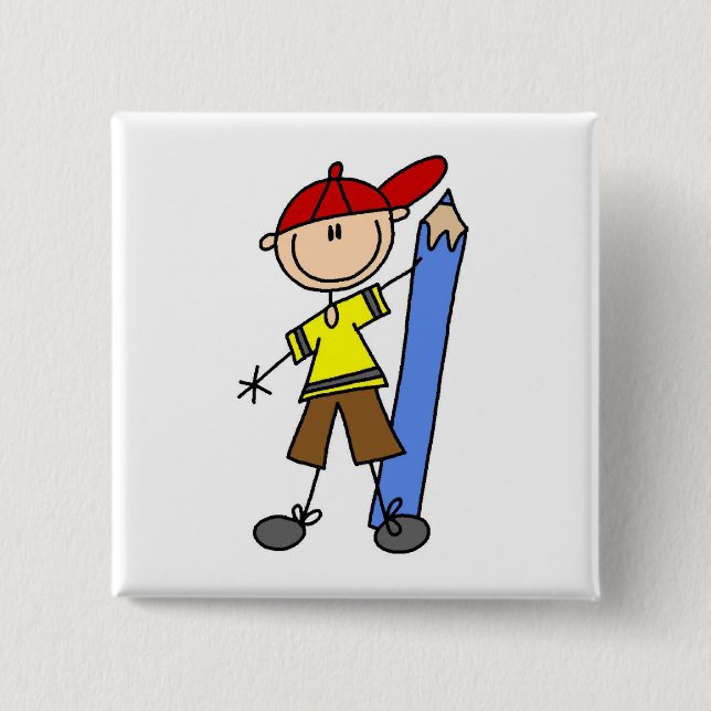 Stockjunge mit Bleistift Button (Vorderseite)