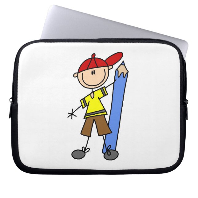 Stockjunge mit Bleistift Laptopschutzhülle (Vorderseite)