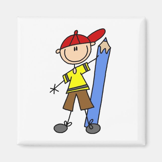 Stockjunge mit Bleistift Magnet (Vorne)