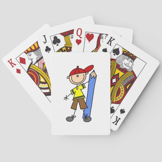 Stockjunge mit Bleistift Spielkarten (Rückseite)