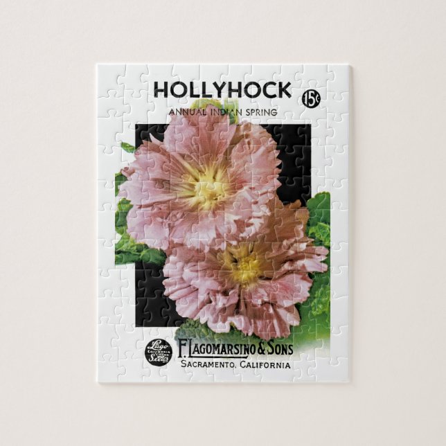 Stockrosen-Samenpacket im Vintage-Stil (Vertikal)