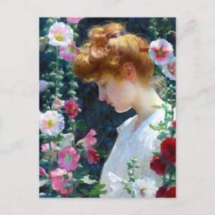 Stockrosen und Sonnenlicht Charles Courtney Curran Postkarte