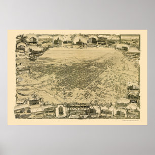 Stockton, CA Panorama Karte - 1895 Poster